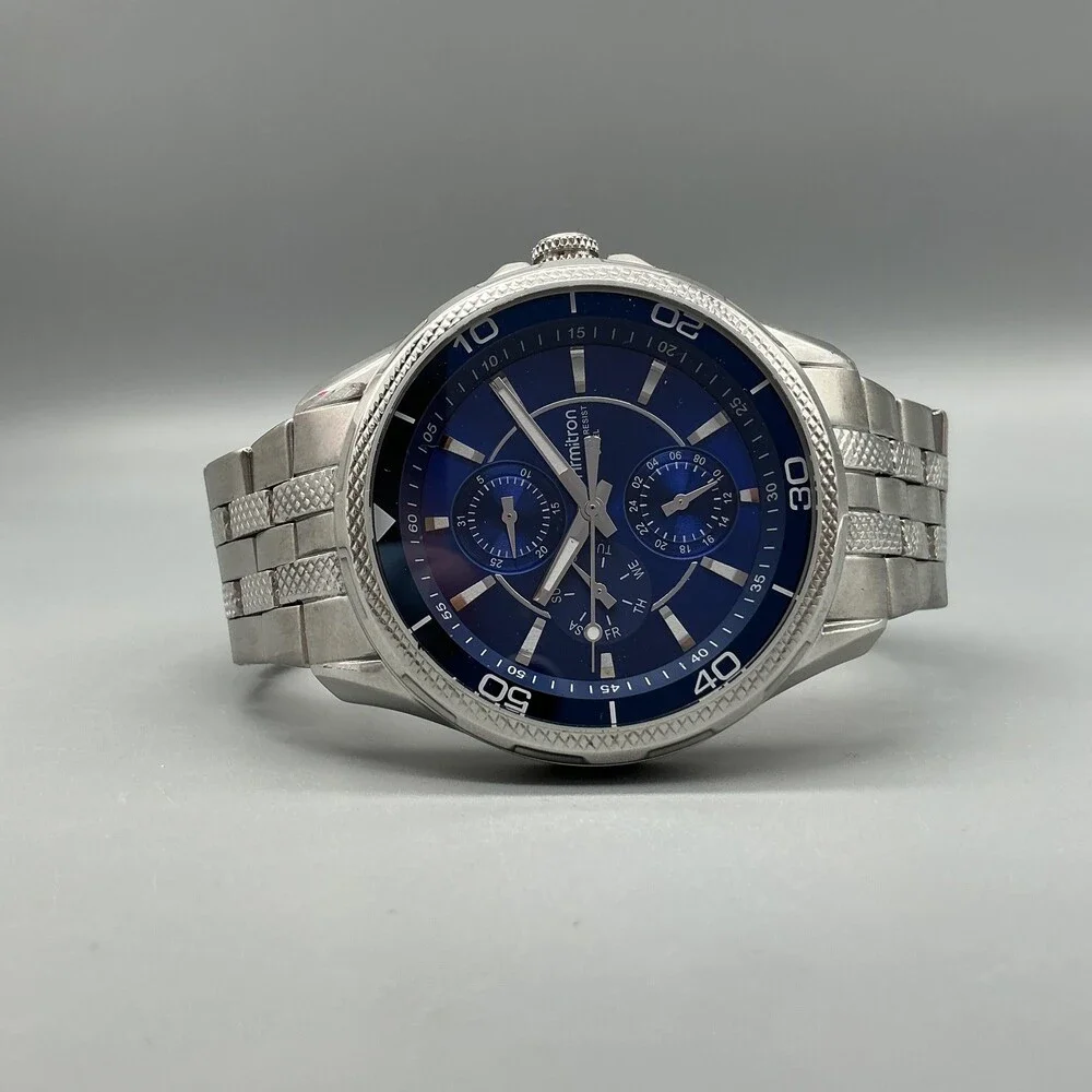 Armitron 20/4471ST Mens Watch 42mm Blue Silver Tone Bracelet New Battery 7.5